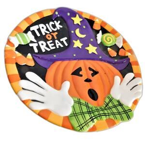 Halloween Trick or Treat Witch Pumpkin Decorative Plate New